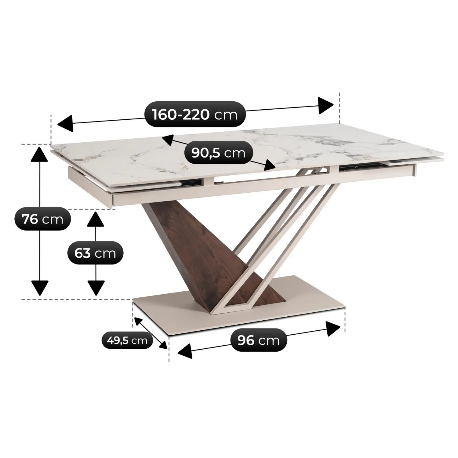 Masa extensibila Mebel Elite REX 160-220 (White Marble/Cashmere) - 5