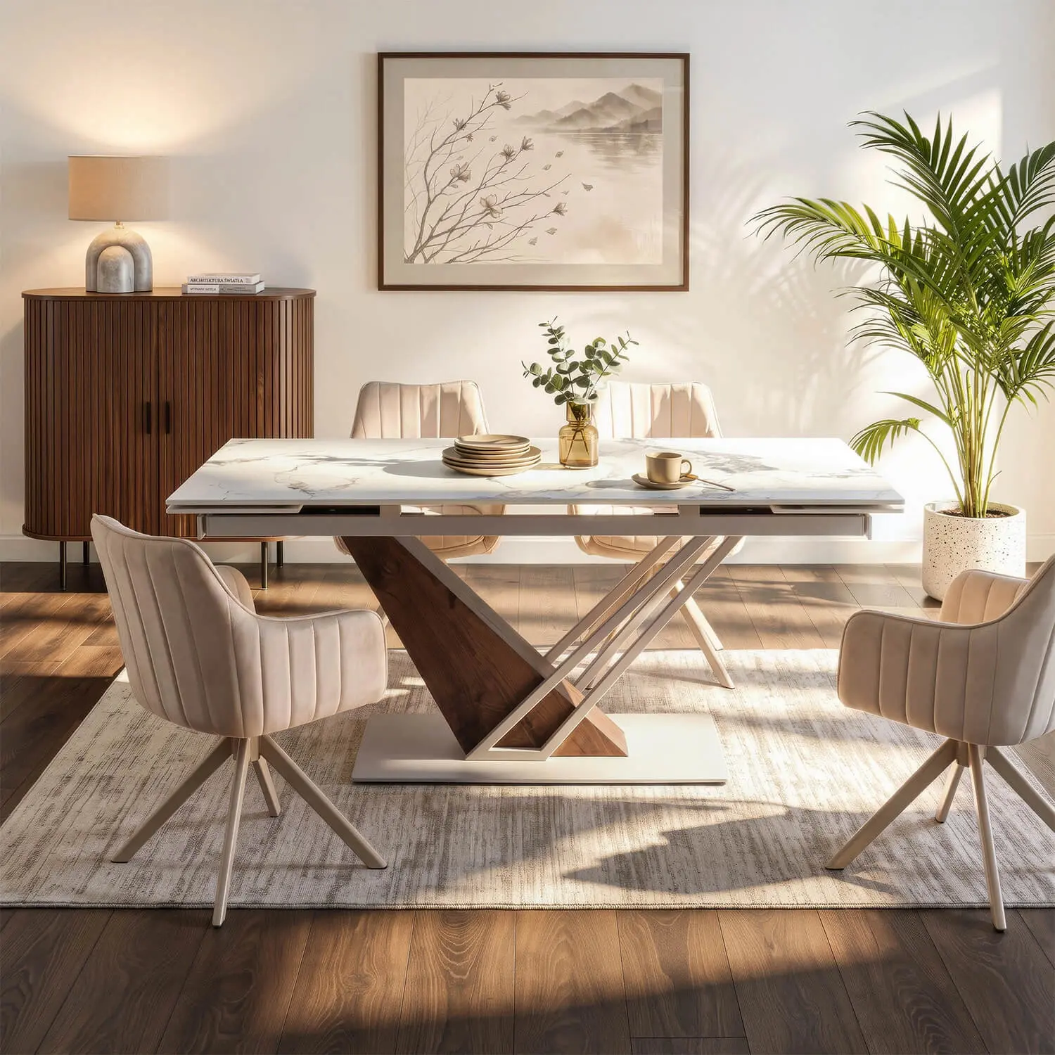 Masa extensibila Mebel Elite REX 160-220 (White Marble/Cashmere) - 6