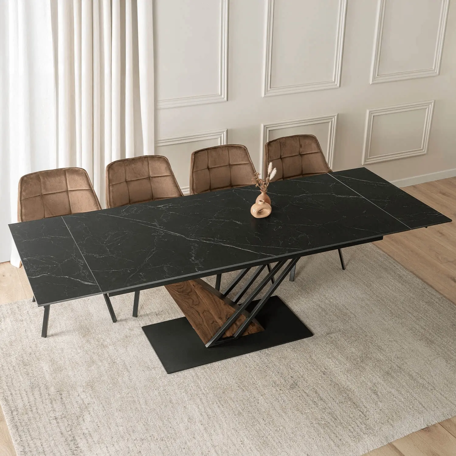 Стол раскладной Mebel Elite REX 2 180/240 (Black Marble/Walnut)