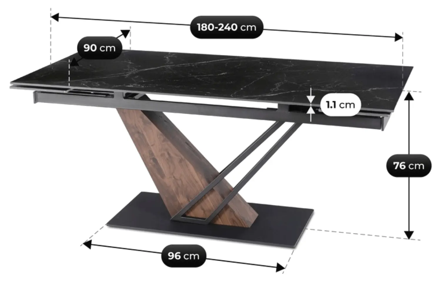 Стол раскладной Mebel Elite REX 2 180/240 (Black Marble/Walnut)