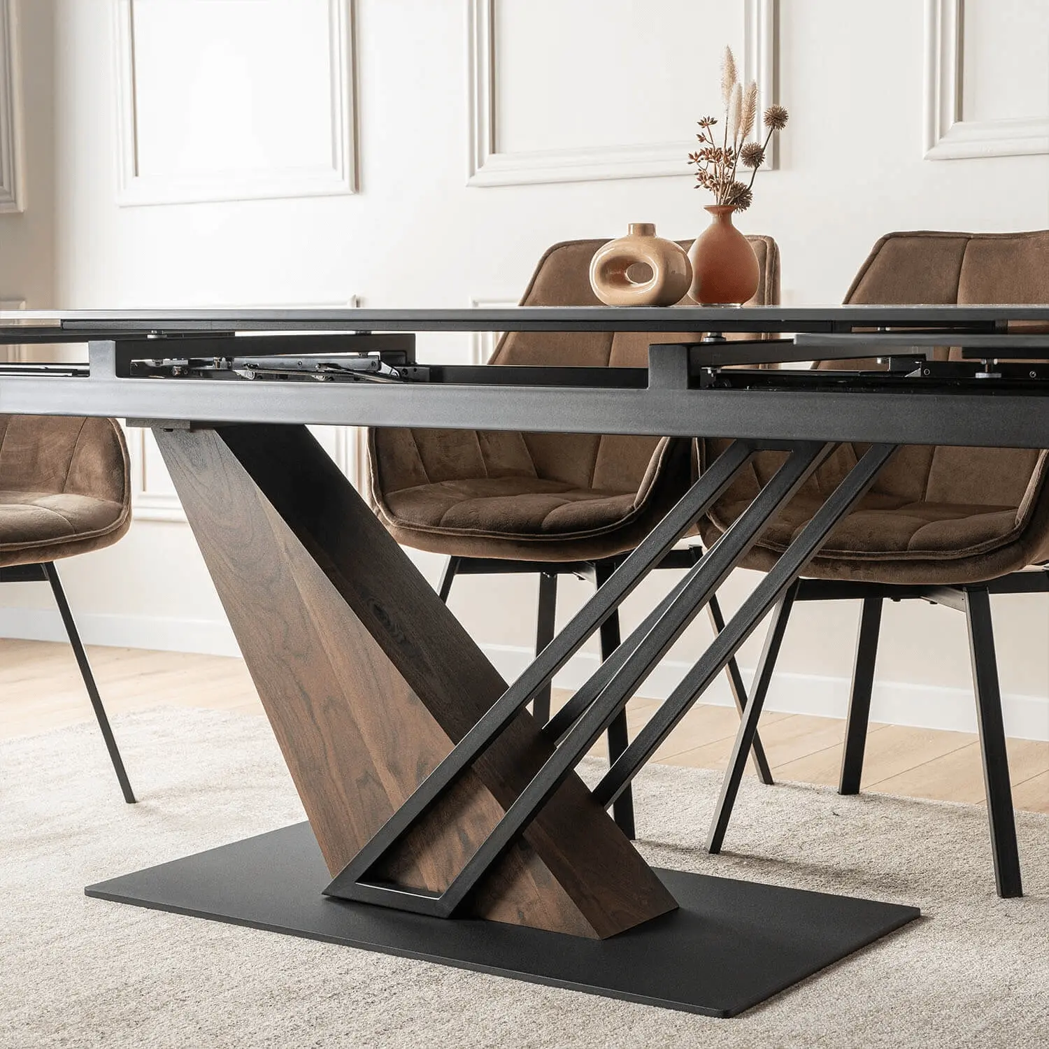 Стол раскладной Mebel Elite REX 2 180/240 (Black Marble/Walnut)