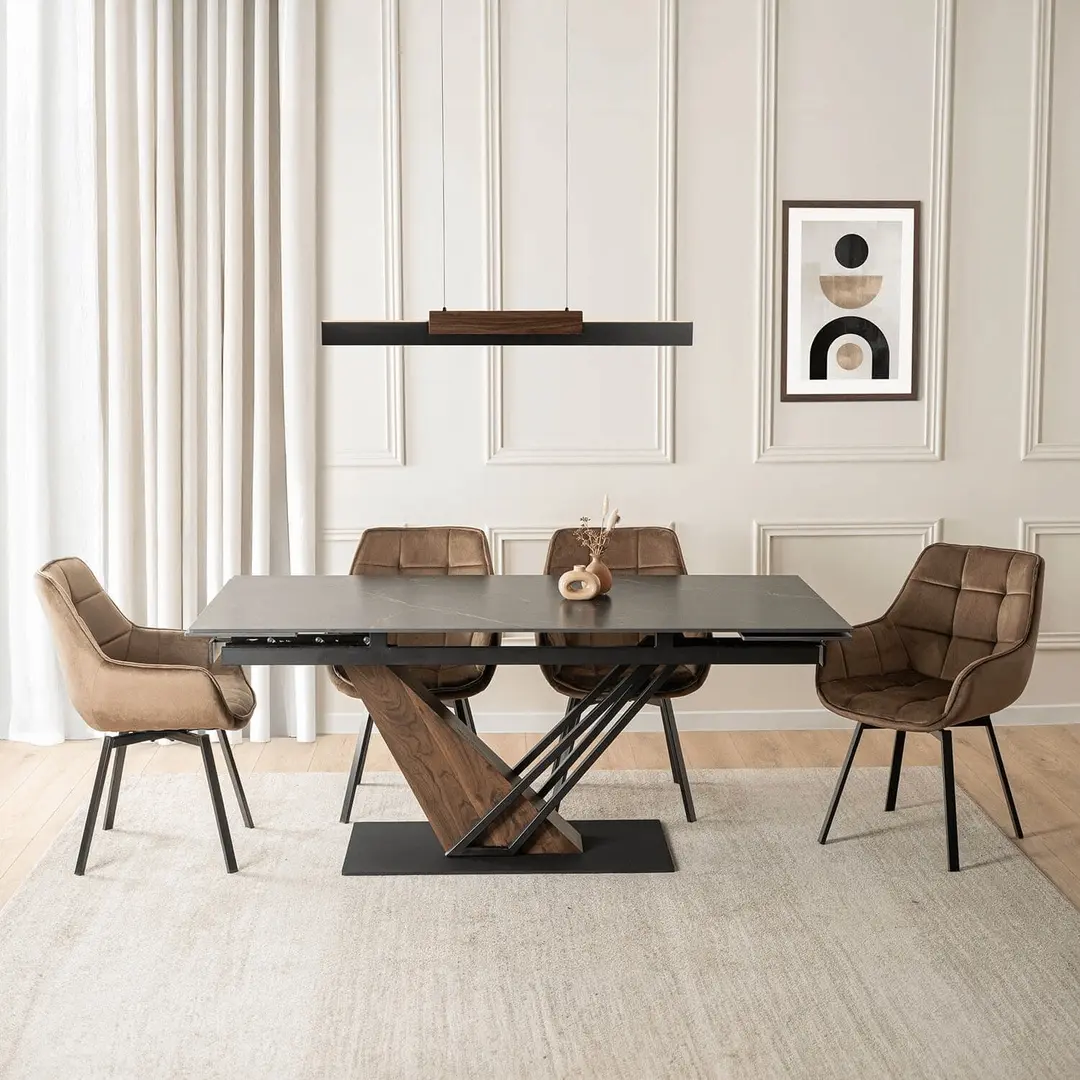 Стол раскладной Mebel Elite REX 2 180/240 (Black Marble/Walnut)