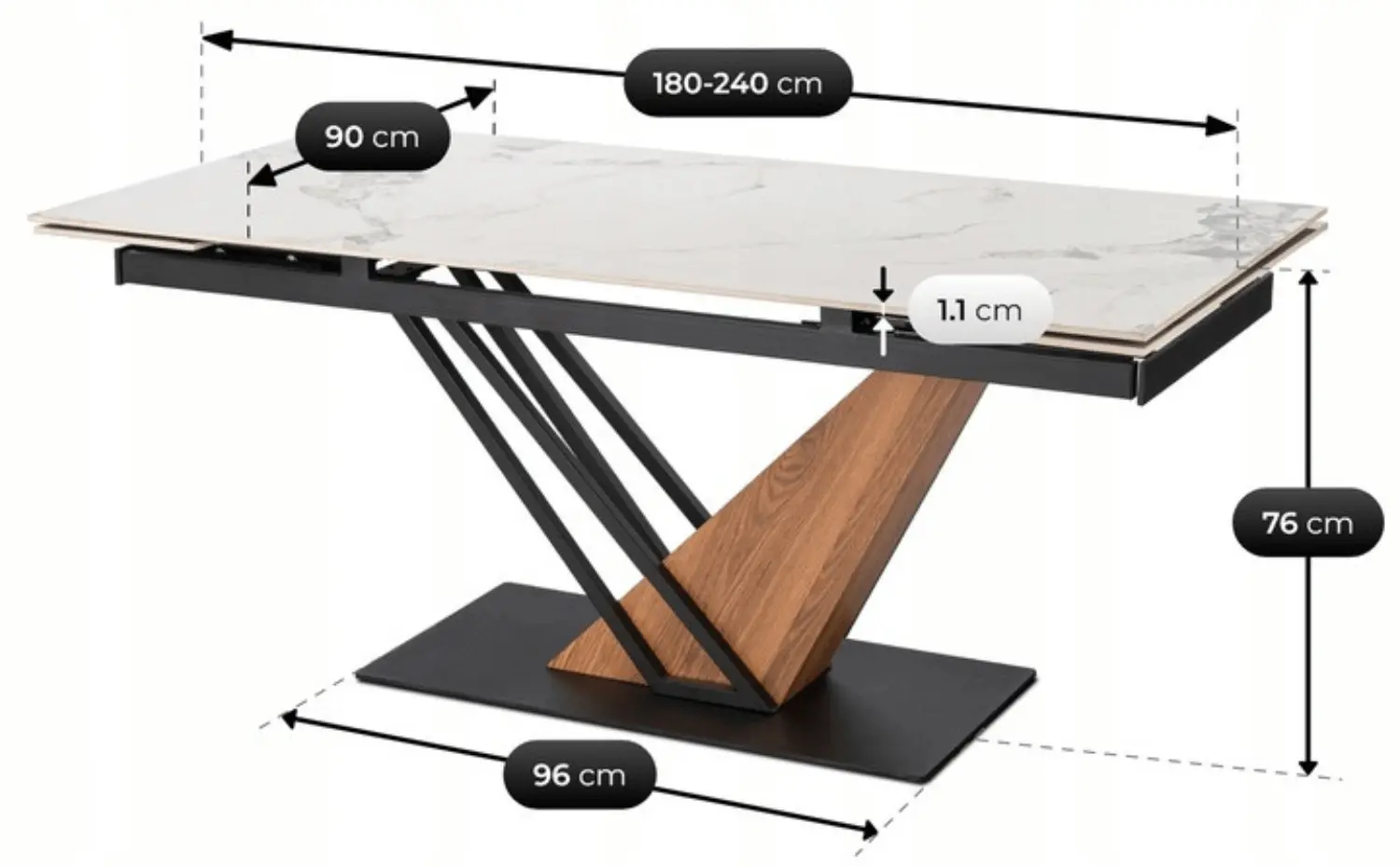 Masa extensibila Mebel Elite REX 2 180/240 (White Marble/Oak)