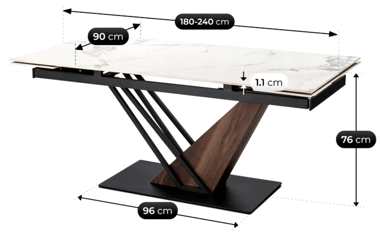Masa extensibila Mebel Elite REX 2 180/240 (White Marble/Walnut)