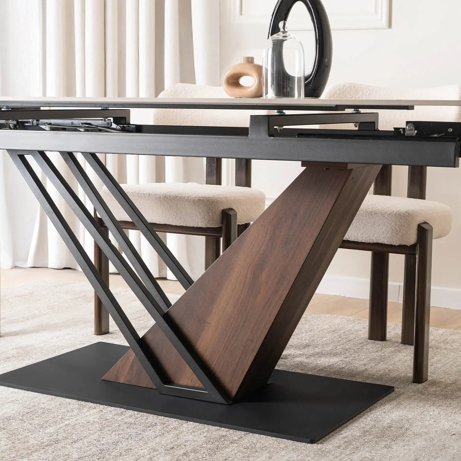 Masa extensibila Mebel Elite REX 2 180/240 (White Marble/Walnut)