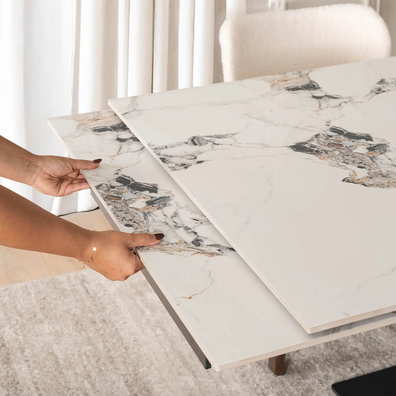 Masa extensibila Mebel Elite REX 2 180/240 (White Marble/Walnut)