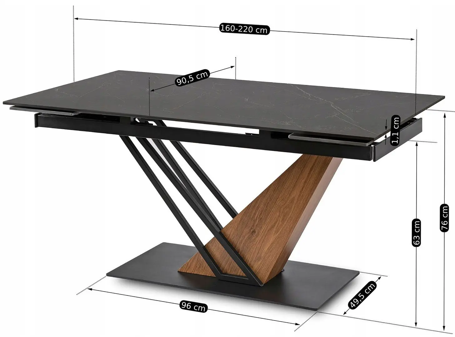 Masa extensibila Mebel Elite Rex 76x160/220 (Black Marble/Walnut)
