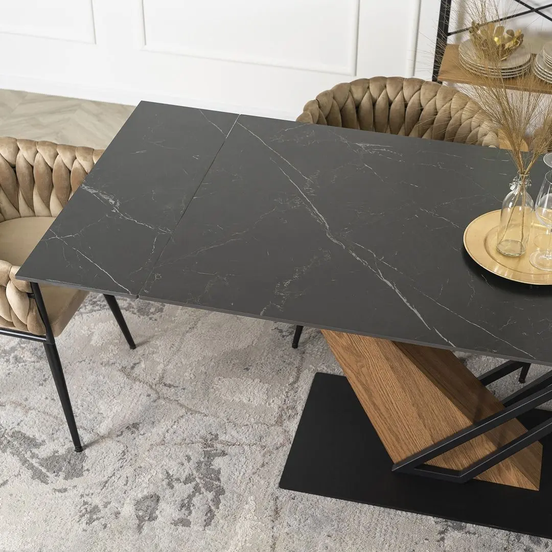 Masa extensibila Mebel Elite Rex 76x160/220 (Black Marble/Walnut)