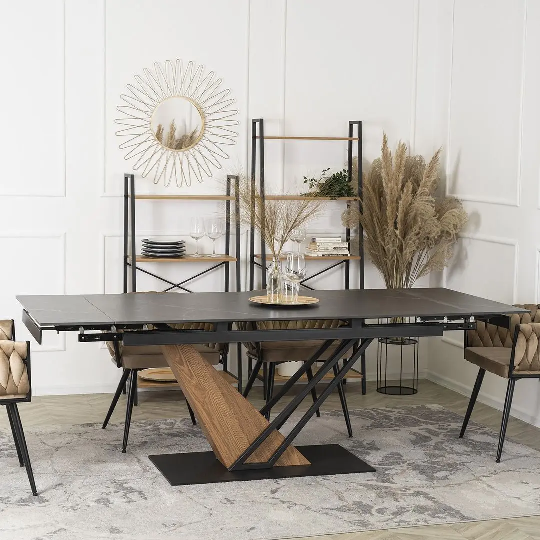 Masa extensibila Mebel Elite Rex 76x160/220 (Black Marble/Walnut)