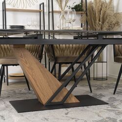 Masa extensibila Mebel Elite Rex 76x160/220 (Black Marble/Walnut) Thumb