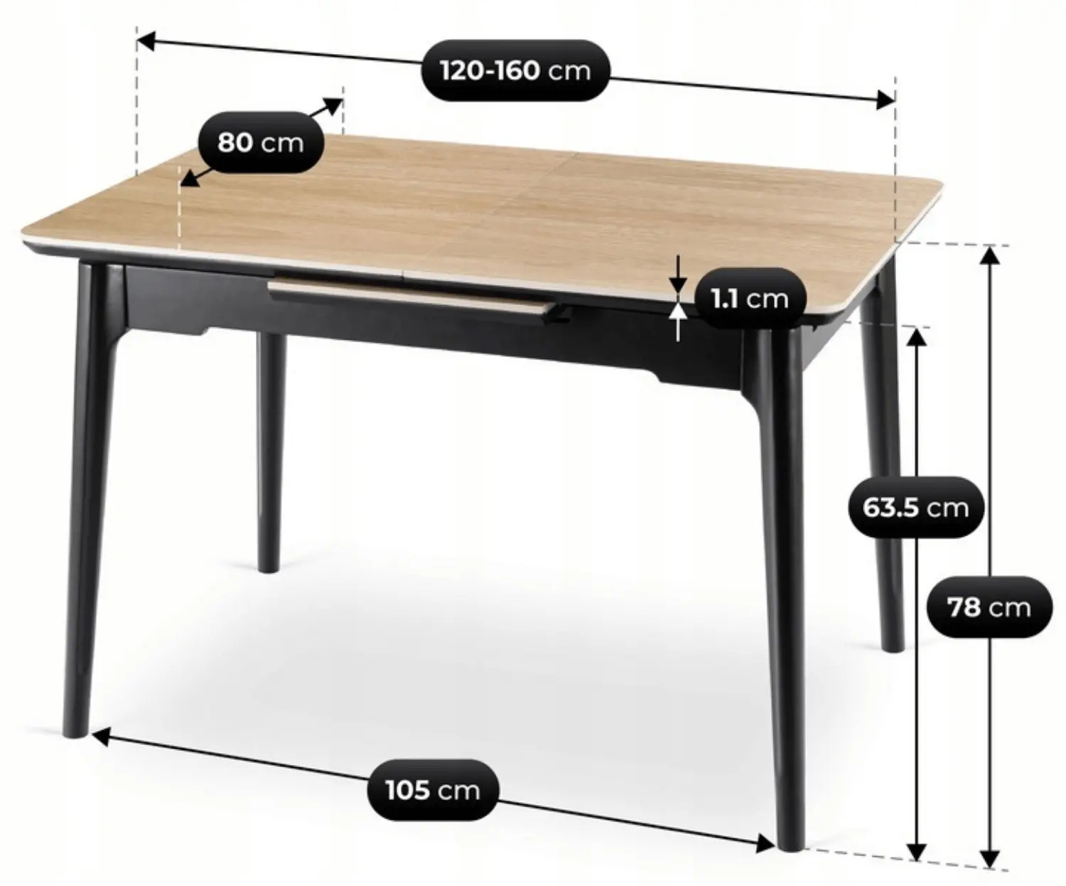 Стол раскладной Mebel Elite Samer 120/160 (Oak/Black)