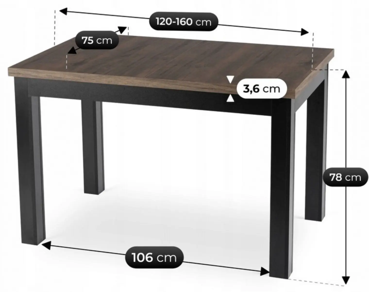 Стол раскладной Mebel Elite Skubi 120/160 (Walnut/Black) - 5