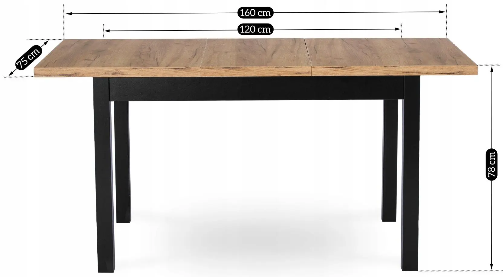 Стол раскладной Mebel Elite Skubi 78x120/160 (Craft Oak Golden/Black) - 2
