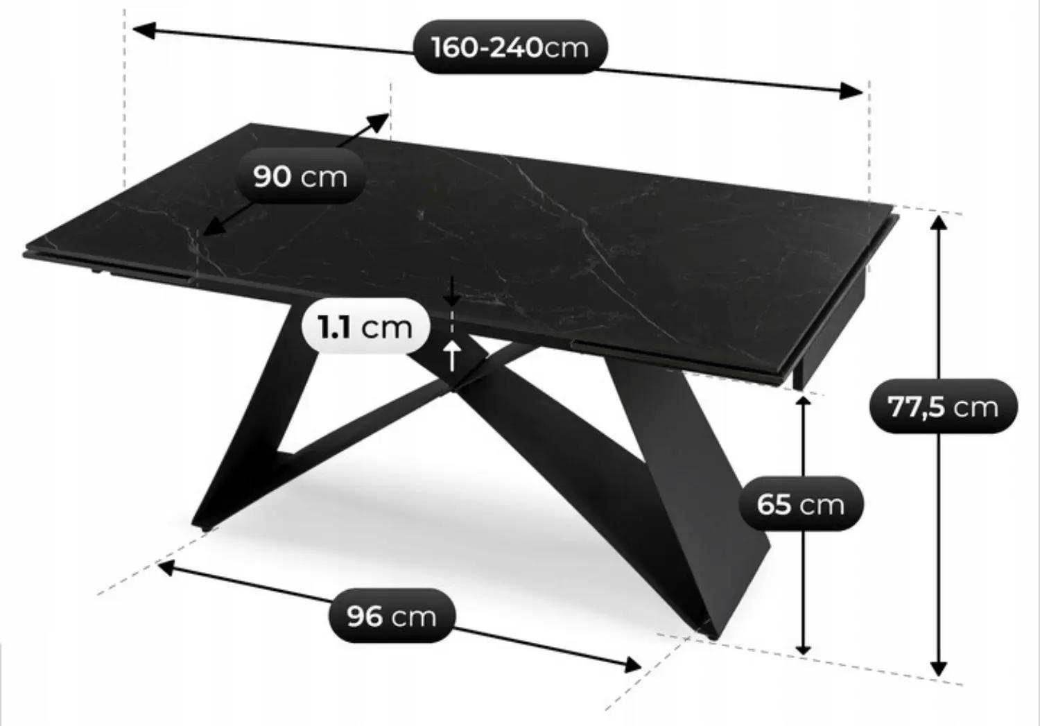 Masa extensibila Mebel Elite Victor 160/240 (Black Marble)