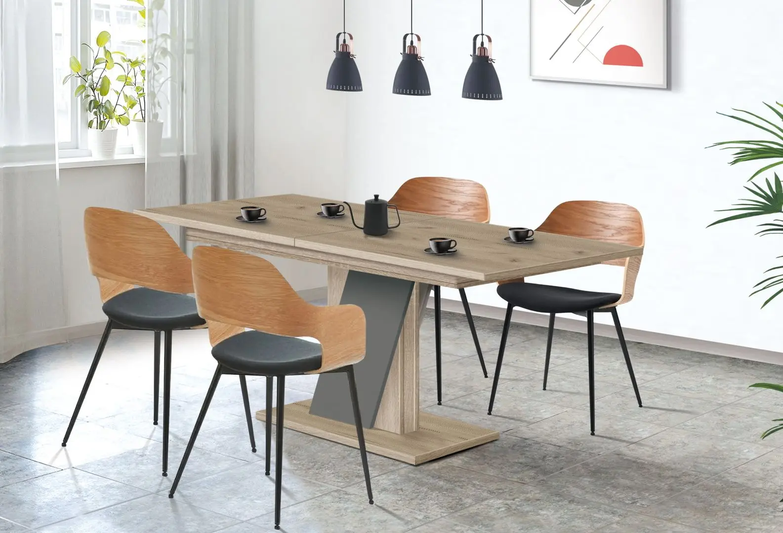 Masa extensibila Modern Slider 140/180x80x80 (Craft Oak Gray/Slate Gray)