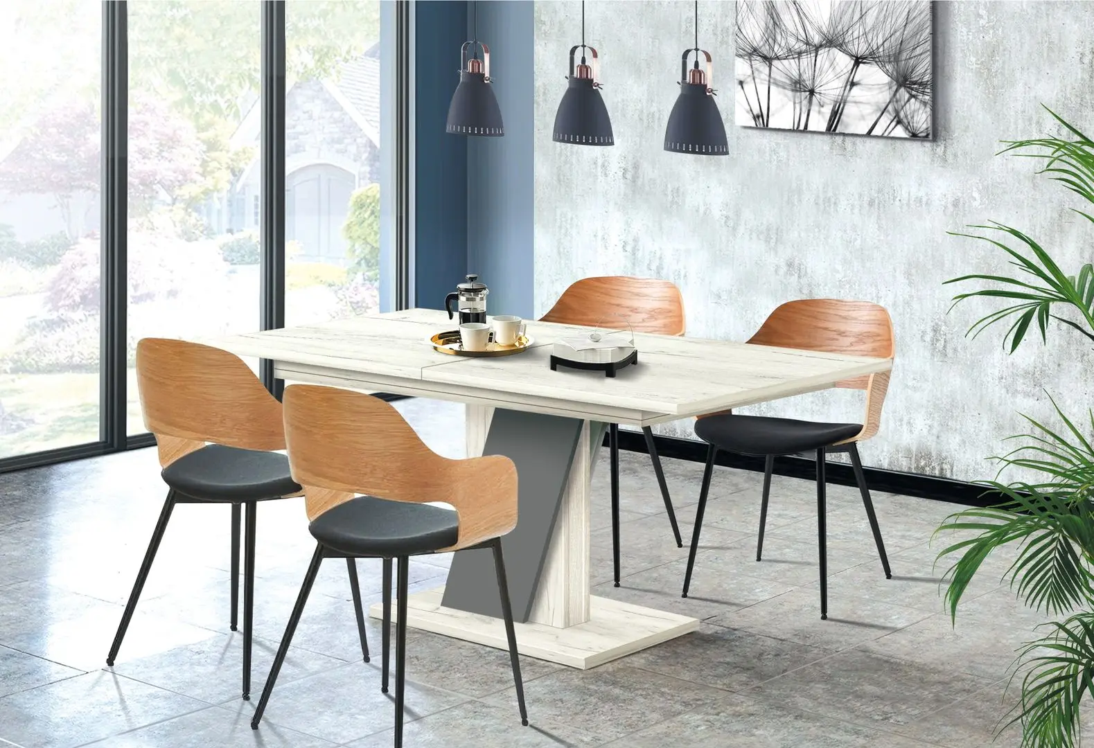 Стол раскладной Modern Slider 140/180x80x80 (Craft Oak White/Slate Gray)