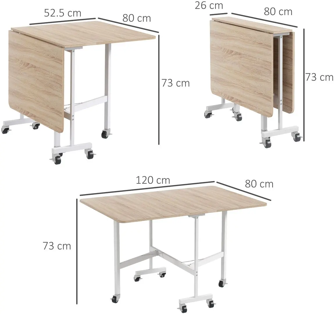 Стол складной Homcom 83A-049V80AK 26/120x80x73 cm (Brown/White) - 4