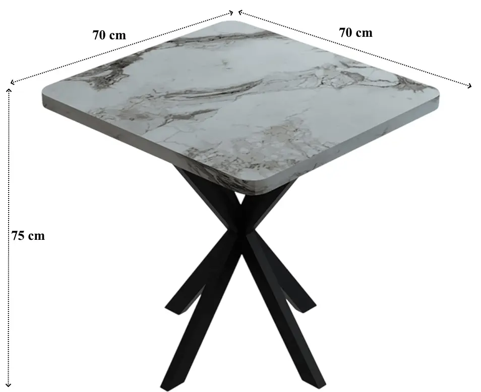Masa Prestige Efes Star Leg 70/70x75 (Gray Marble/Black)