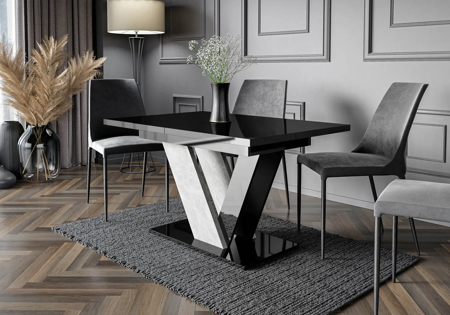 Masa extensibila Prospero Dubaj (Black Gloss/Stone)