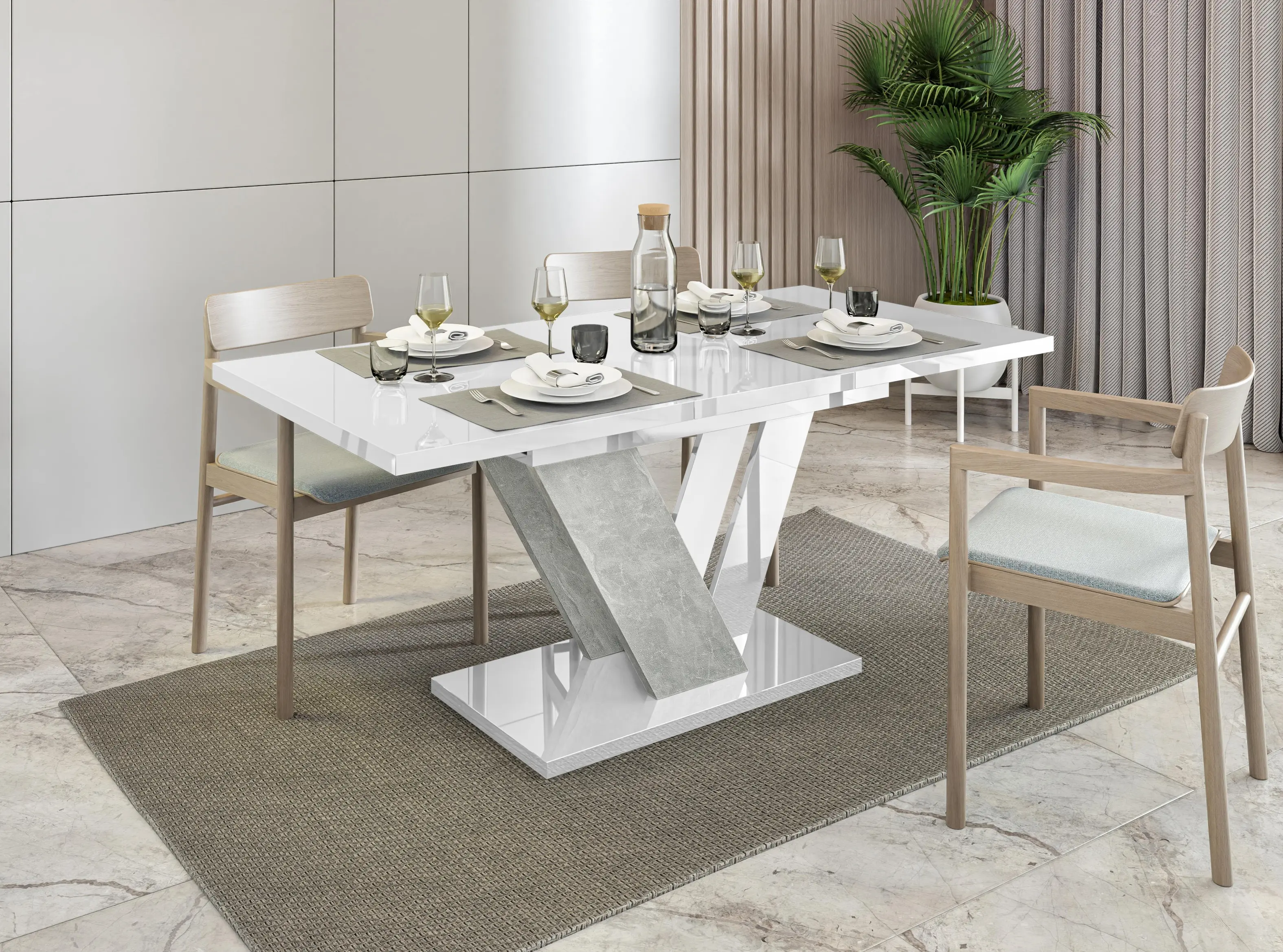 Masa extensibila Prospero Dubaj (White Gloss/Stone) - 3