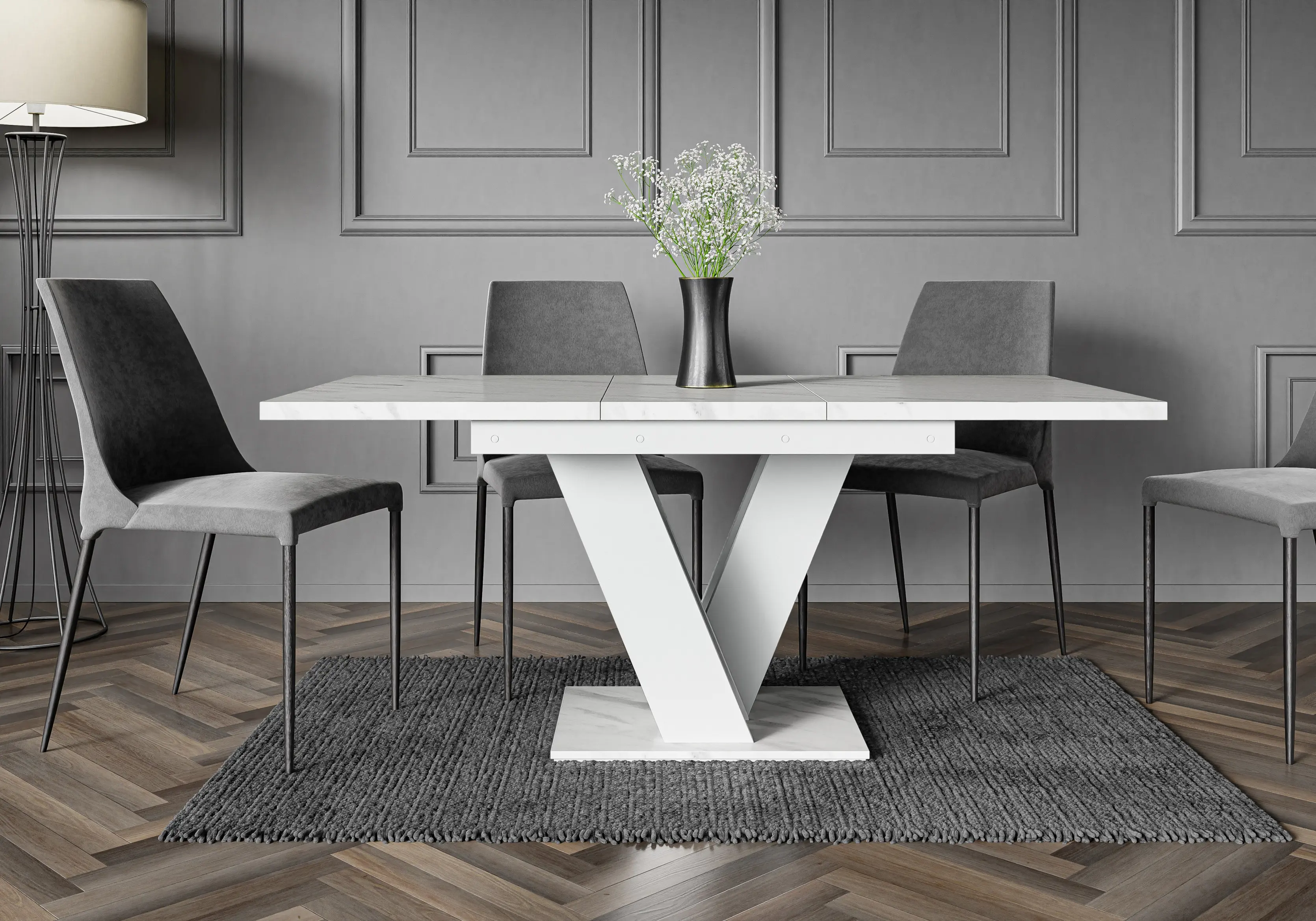 Masa extensibila Prospero Masiv (White/Marble White) - 2