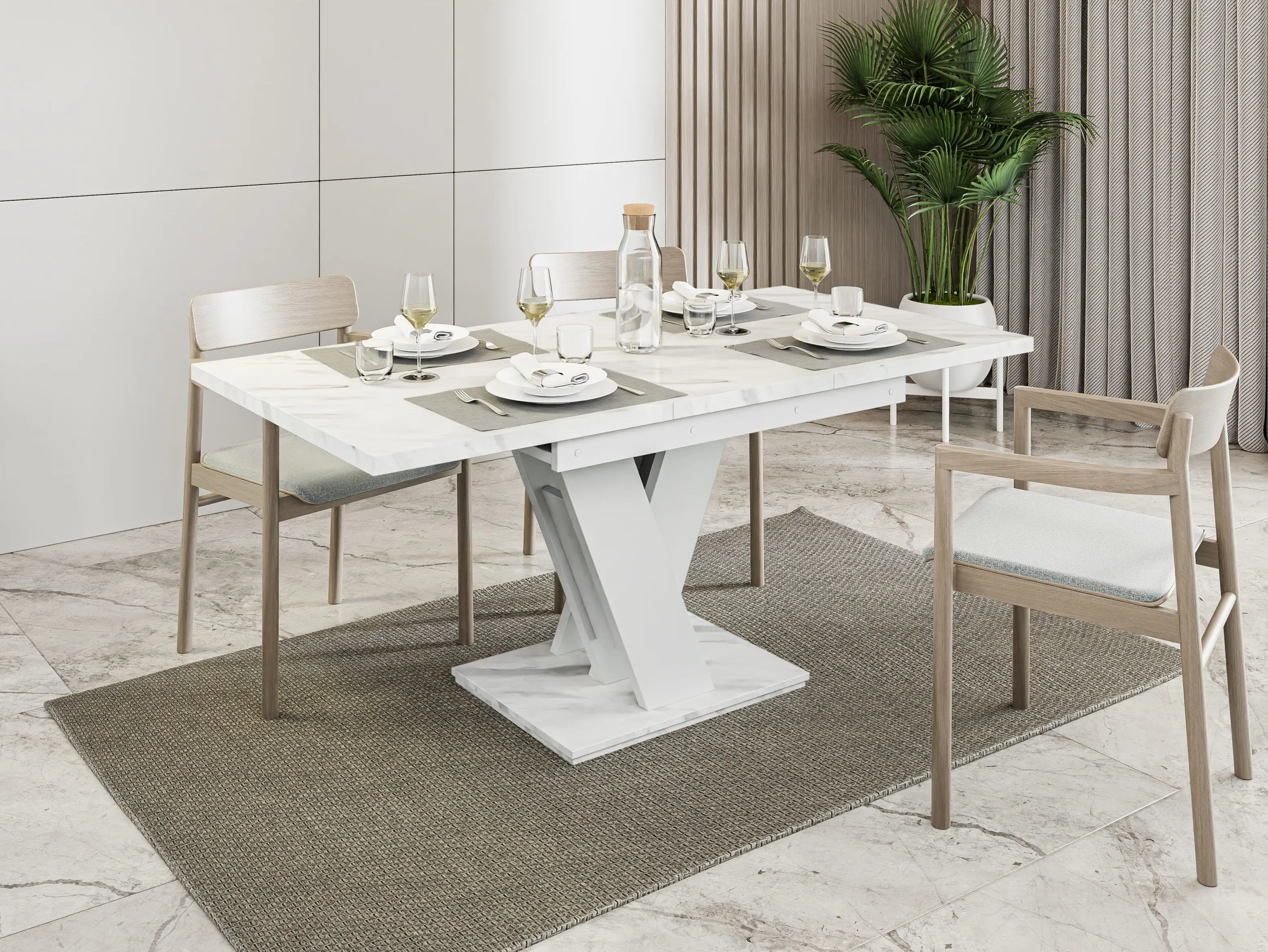 Masa extensibila Prospero Masiv (White/Marble White) - 3