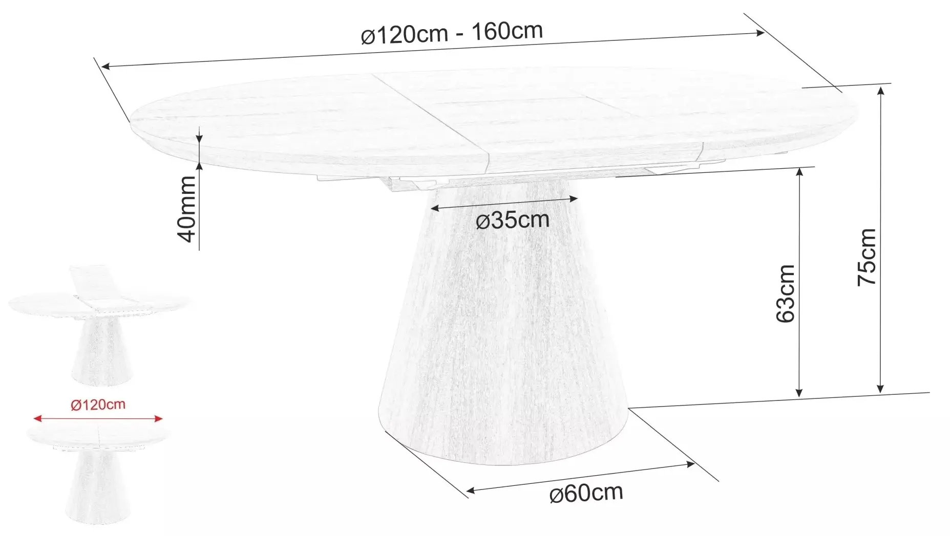 Стол раскладной Signal Angel II 120/160 (Grey Marble/Black)