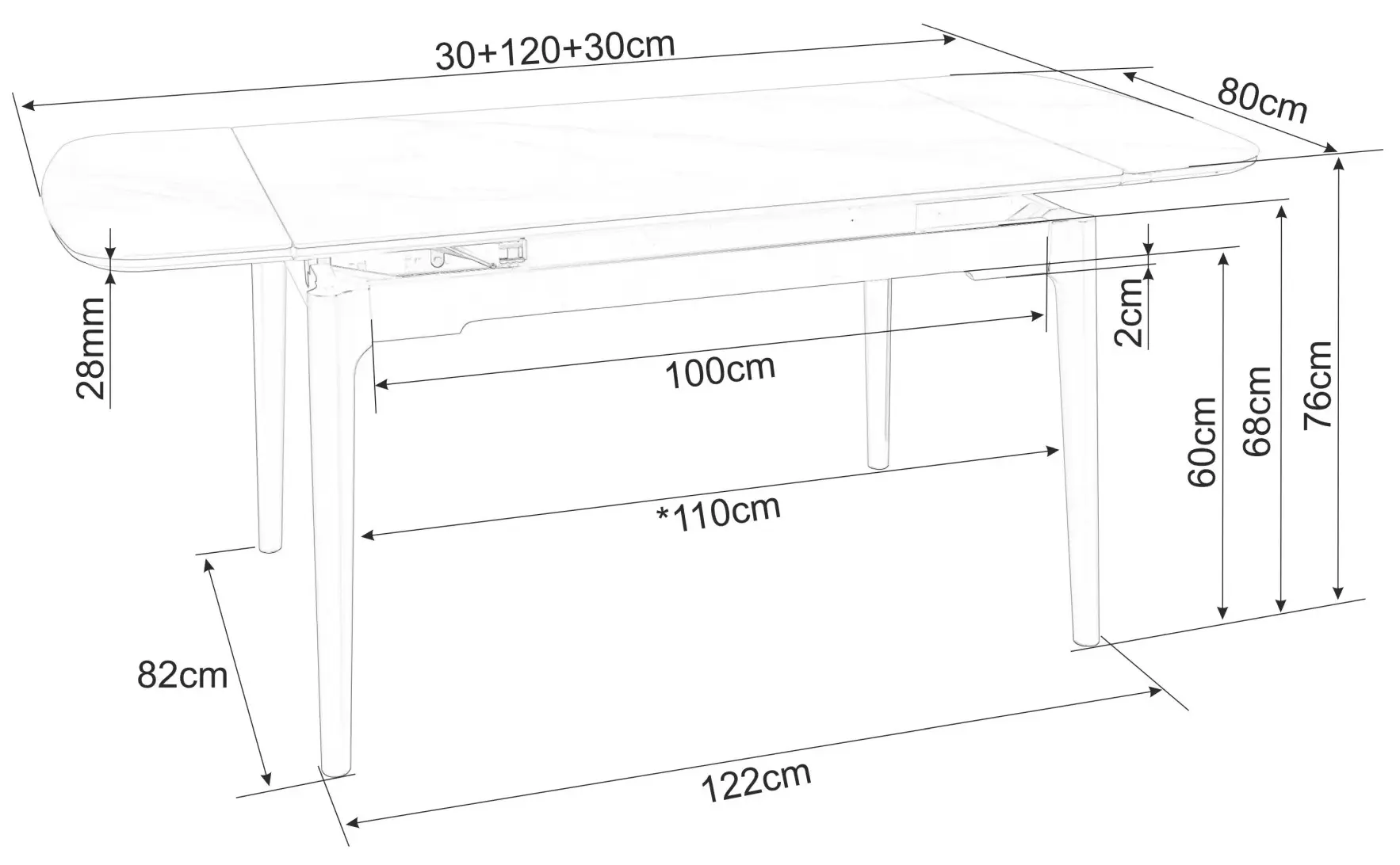 Masa extensibila Signal Sento 120/180 (Grey Gloss/Black)