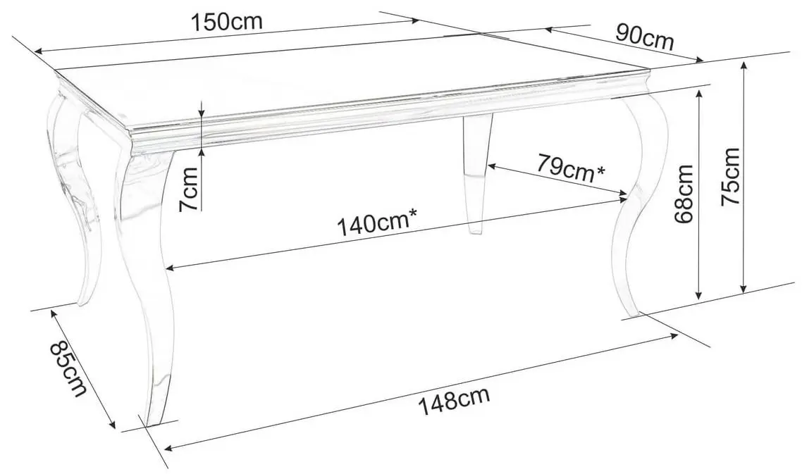 Masa Signal Prince Ceramic 150x90 (White/Chrome)