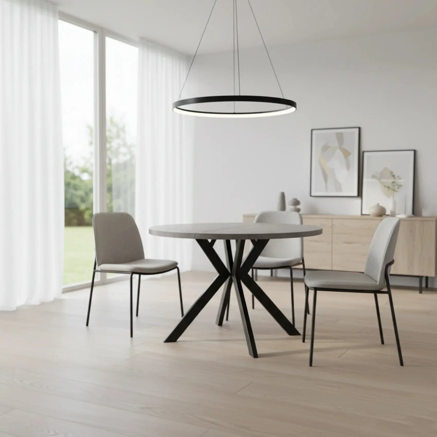 Стол раскладной Tempo Kondela Lukos 100/250x75.5 (Light Concrete/Black) - 5