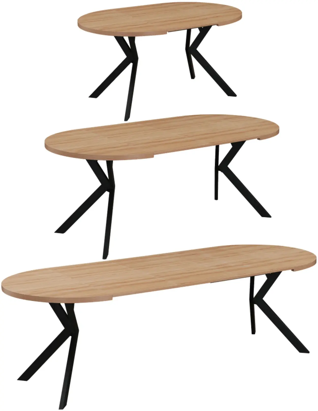 Стол раскладной Tempo Kondela Lukos 100/250x75.5 (Light Oak/Black) - 4