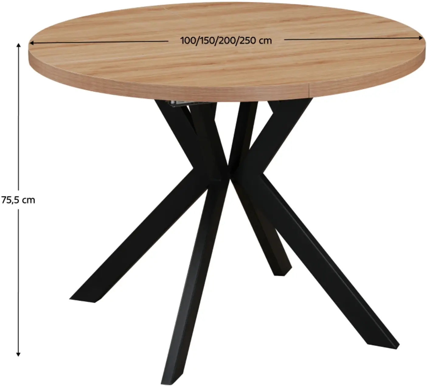 Стол раскладной Tempo Kondela Lukos 100/250x75.5 (Light Oak/Black) - 5