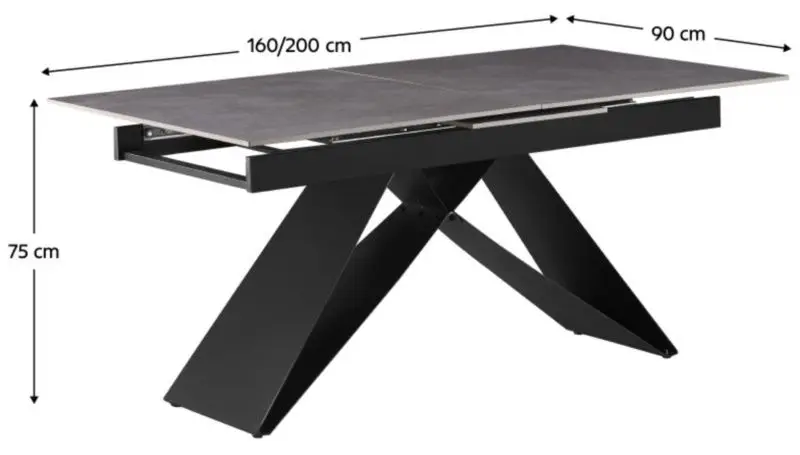Masa extensibila Tempo Kondela Majed 160/200x90 (Concrete/Black)