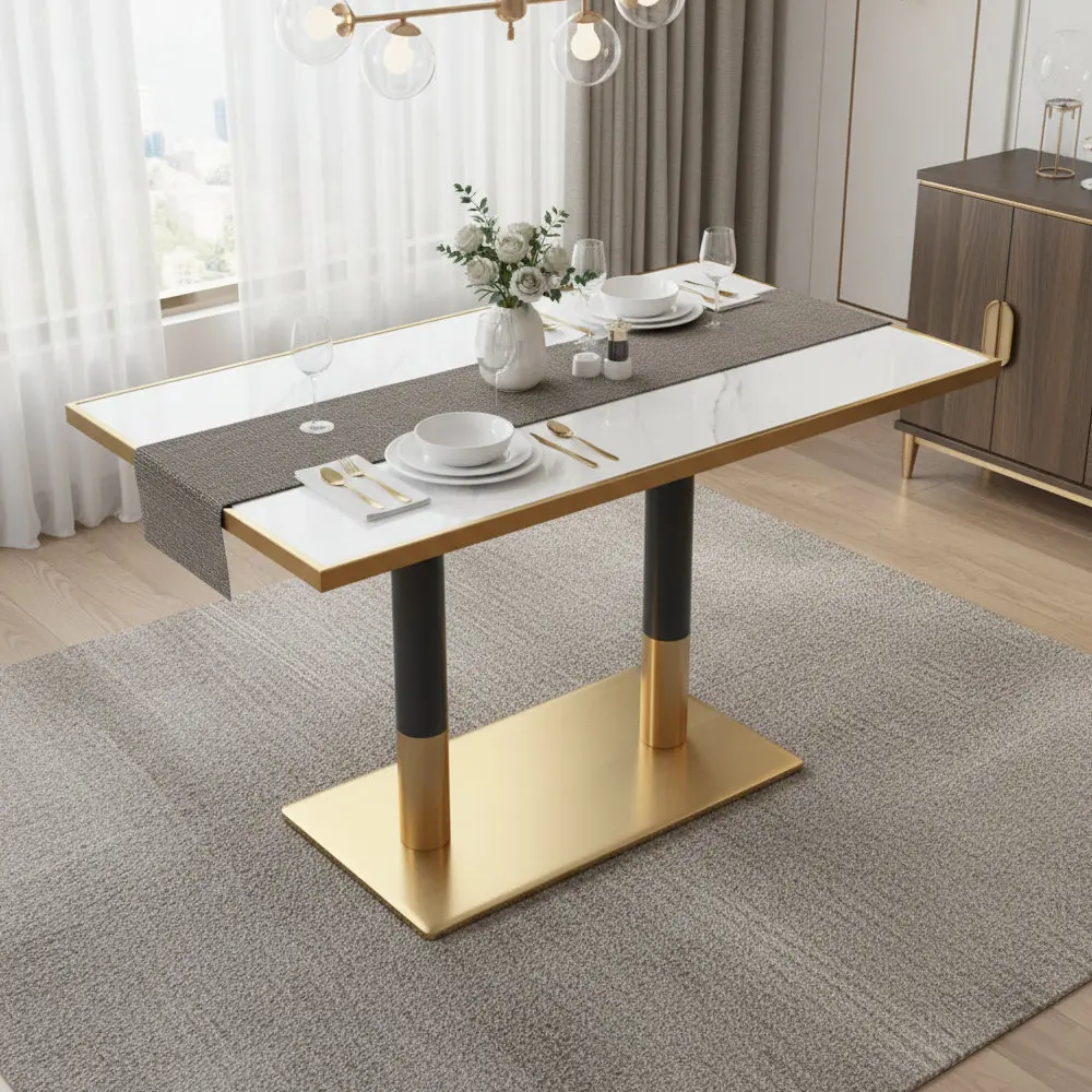 Masa Tempo Kondela Darian 120x70 (White Marble/Gold)