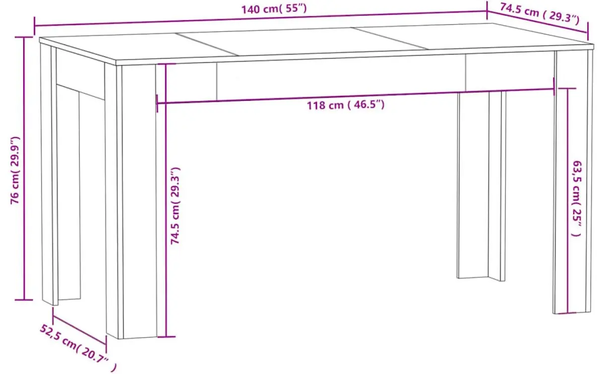 Masa VidaXL 804202 140x75 (White)