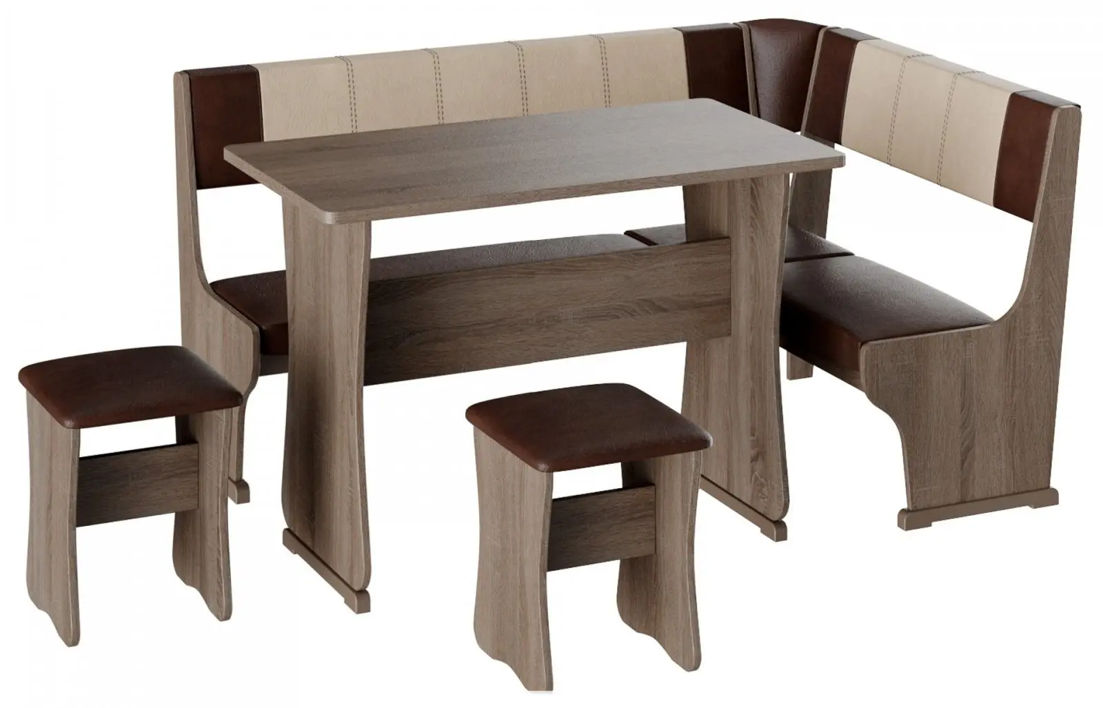 Кухонный уголок BonMebel Гамма Тип 1 (Дуб Сонома Трюфель/Шоколадный/Бежевый)