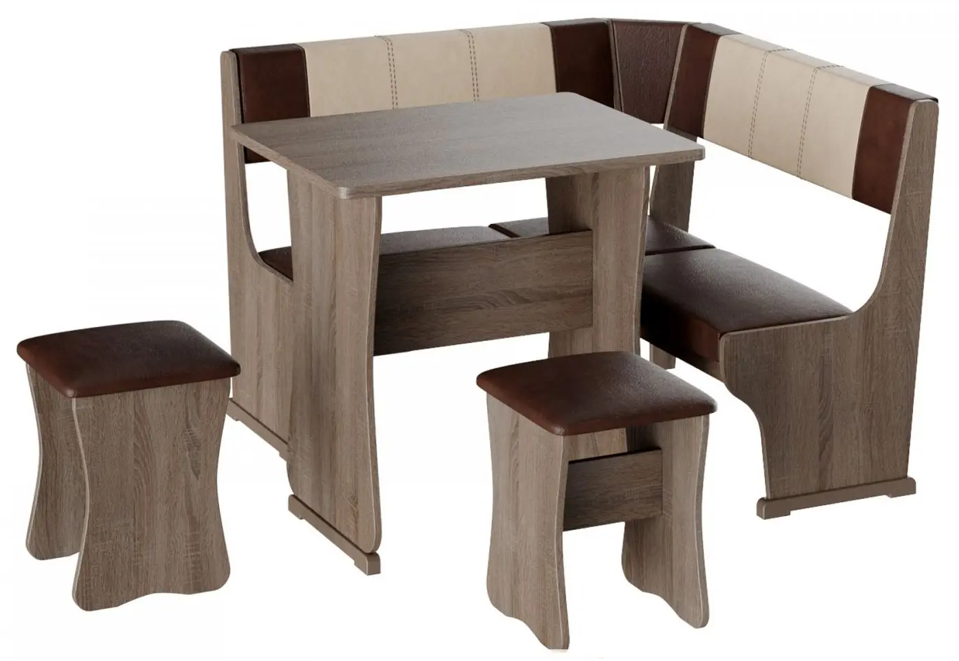 Кухонный уголок BonMebel Гамма Тип 1 Мини (Дуб Сонома Трюфель/Шоколадный/Бежевый)