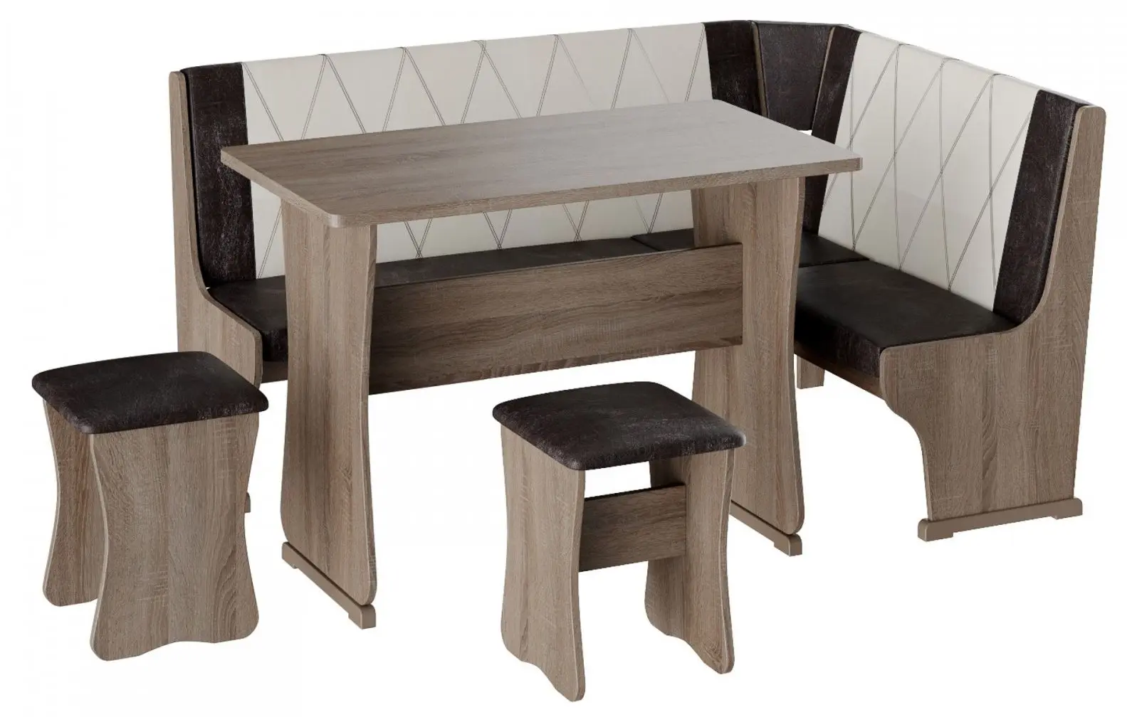 Кухонный уголок BonMebel Гамма Тип 2 (Дуб Сонома Трюфель/Шоколадный/Бежевый)