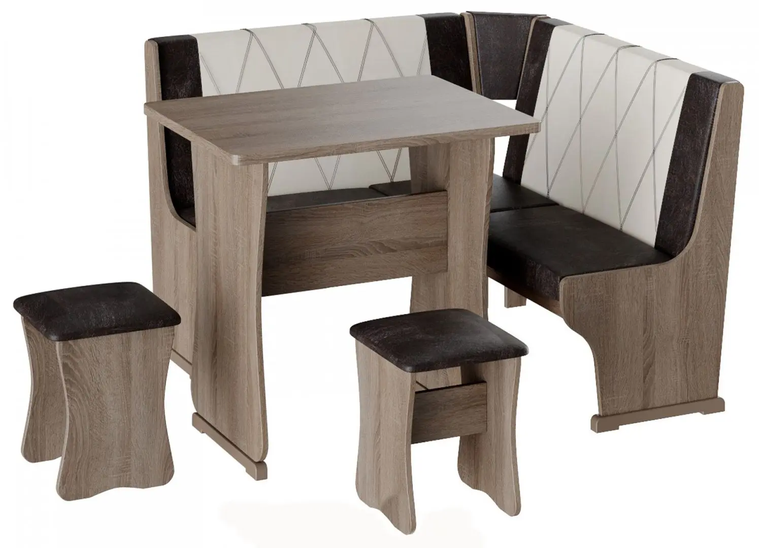 Кухонный уголок BonMebel Гамма Тип 2 Мини (Дуб Сонома Трюфель/Шоколадный/Бежевый)