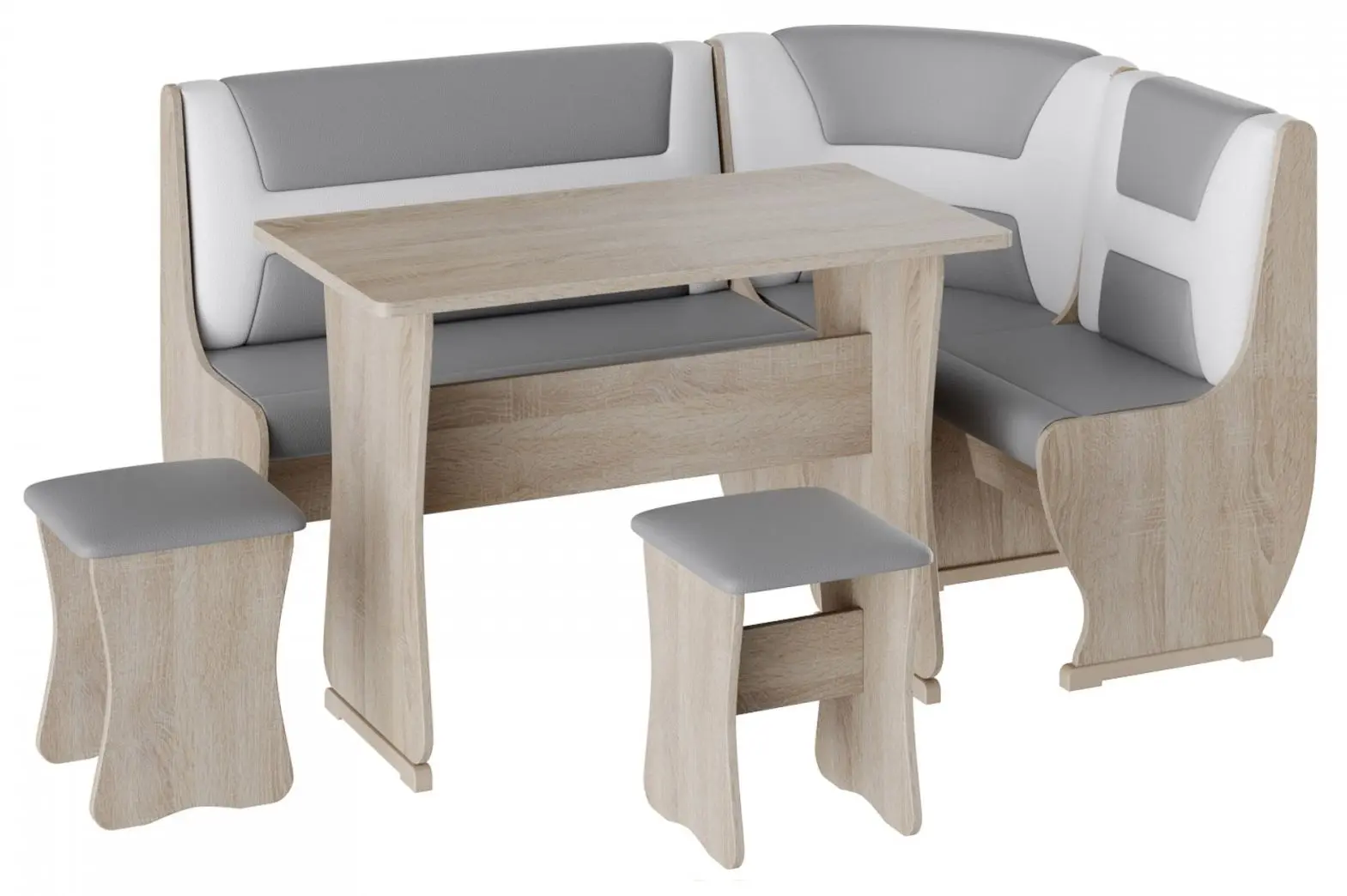 Кухонный уголок BonMebel Уют 3 (Дуб Молочный/Серый/Белый)