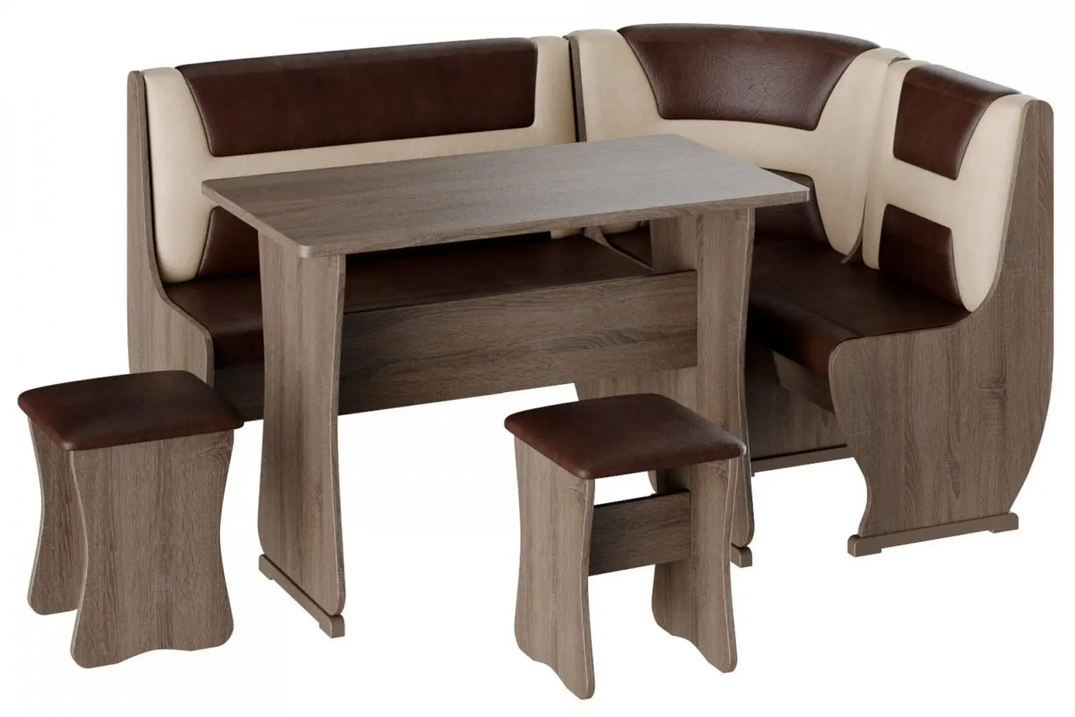 Кухонный уголок BonMebel Уют 3 (Дуб Сонома Трюфель/Шоколадный/Бежевый)