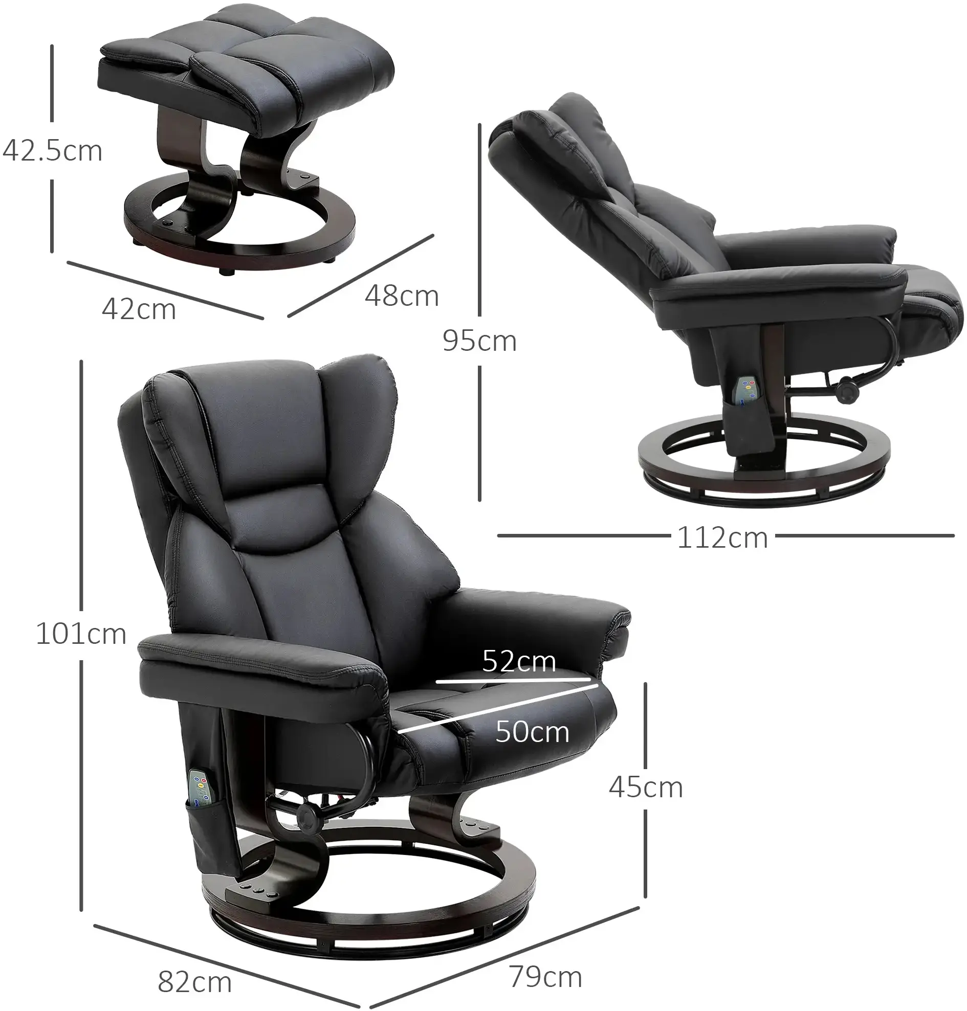 Кресло с подставкой для ног Homcom 700-116V91BK (Black) - 5