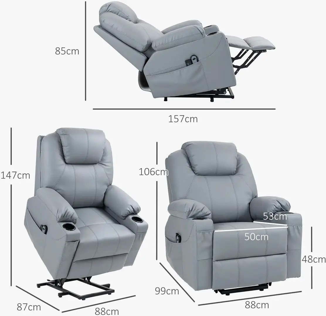 Fotoliu de masaj Homcom 713-096V90GY 88x99x106 cm (Grey)