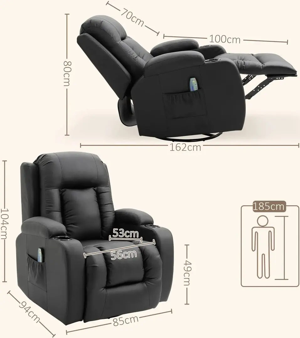 Массажное кресло Homcom 700-050V92BK 85x94x104 cm (Black) - 5