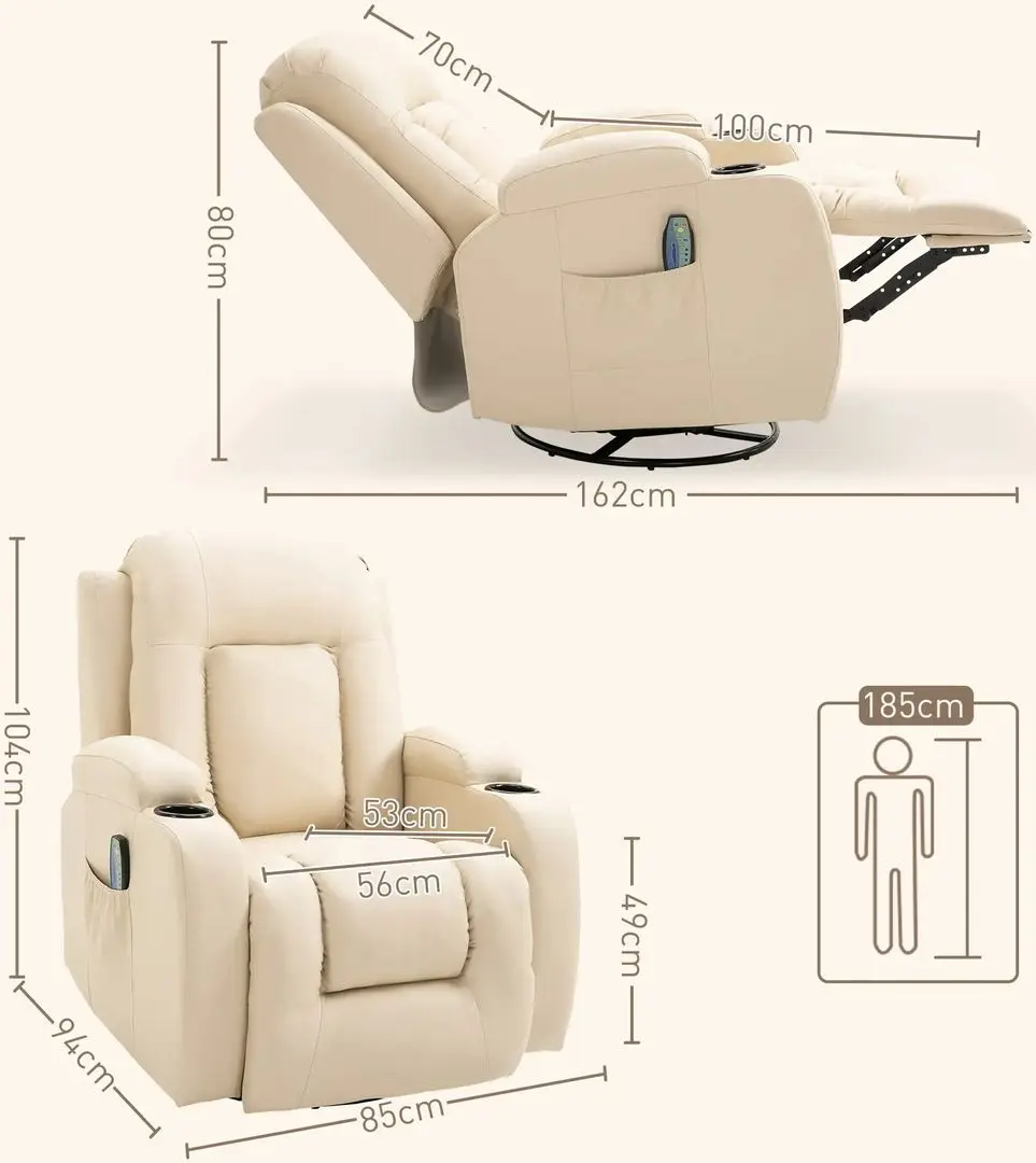 Fotoliu de masaj Homcom 700-050V92CW 85x94x104 cm (Beige)