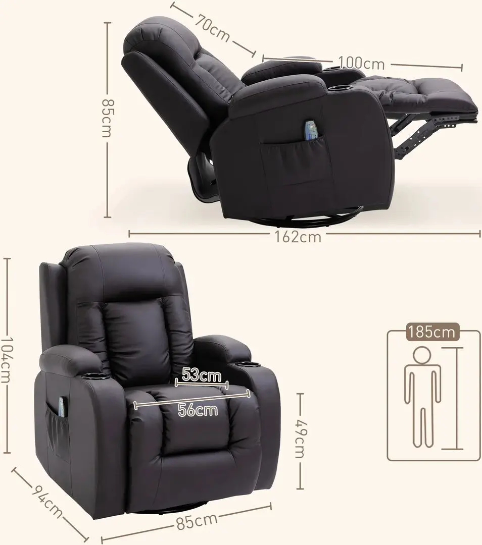 Fotoliu de masaj Homcom 700-050V92DR 85x94x104 cm (Dark Brown)