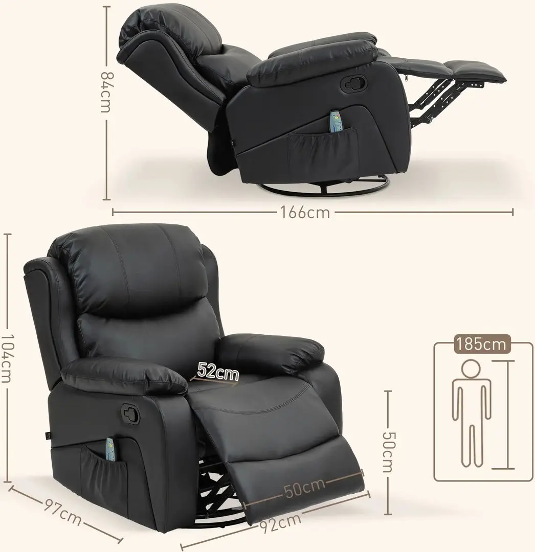 Массажное кресло Homcom 700-094V90BK 97x92x104 cm (Black) - 4