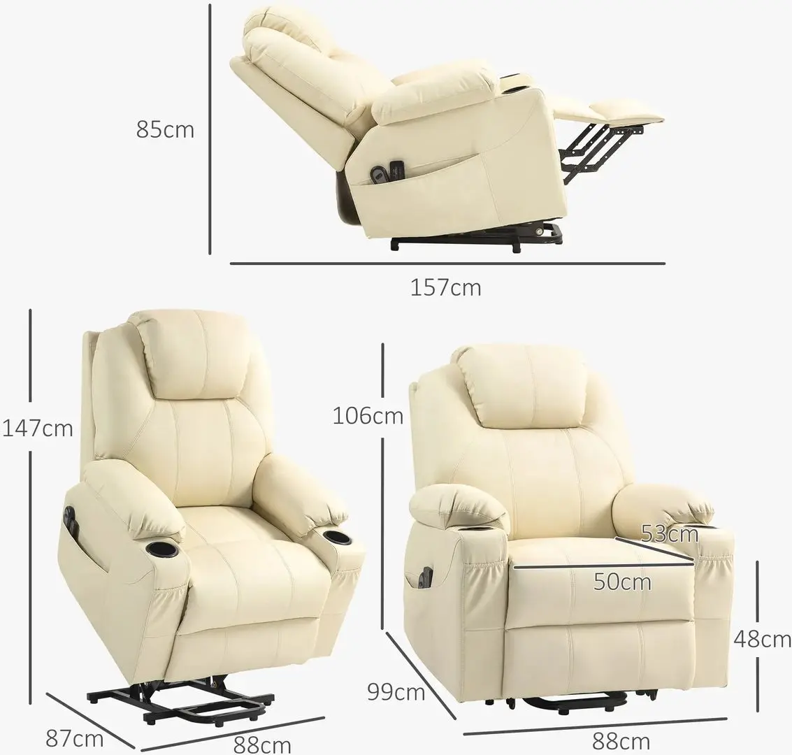 Fotoliu de masaj Homcom 713-096V90CW 88x99x106 cm (Cream)