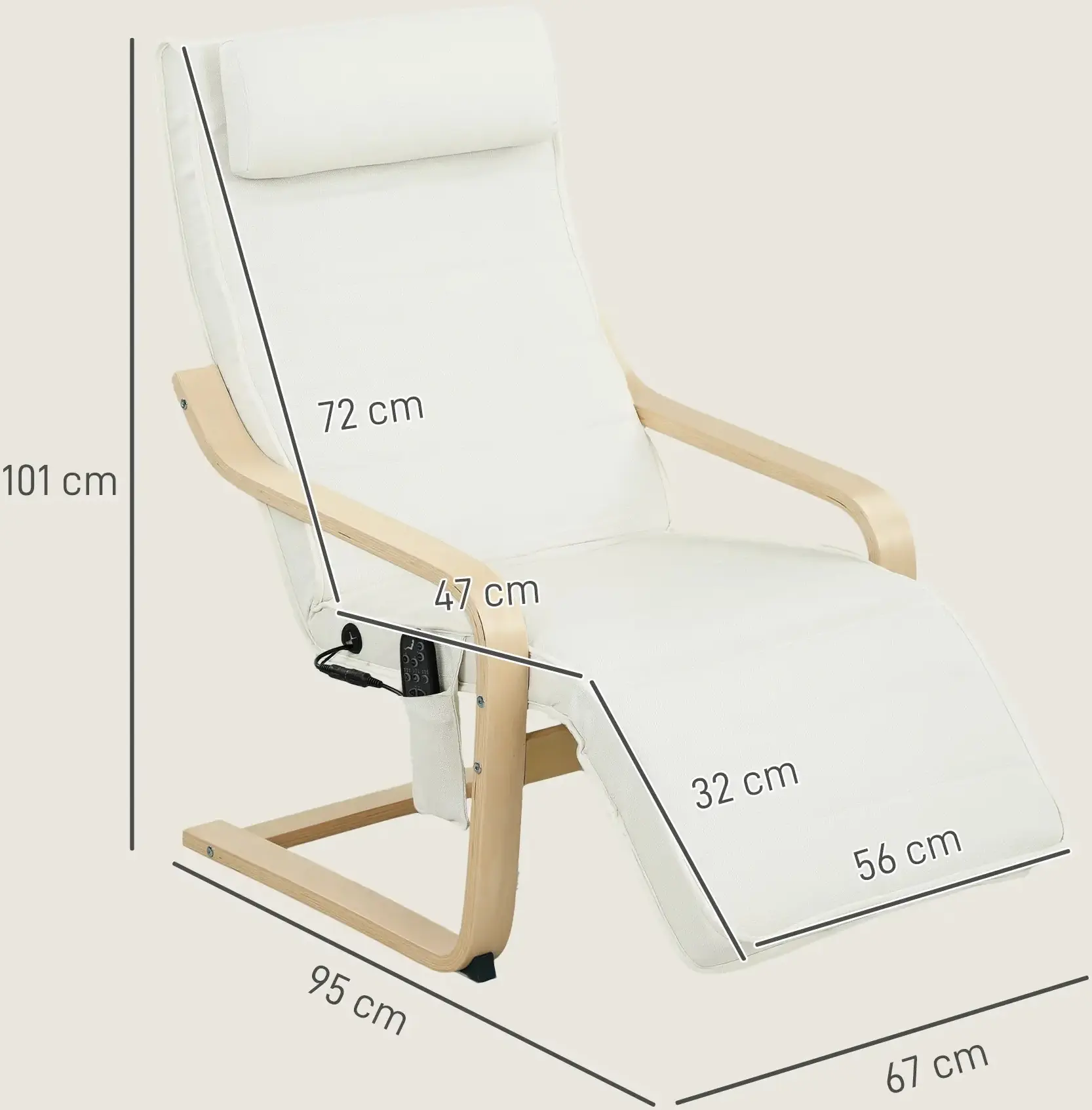 Fotoliu-recliner Homcom 83B-350V90CW (Cream/Natural Wood) - 6