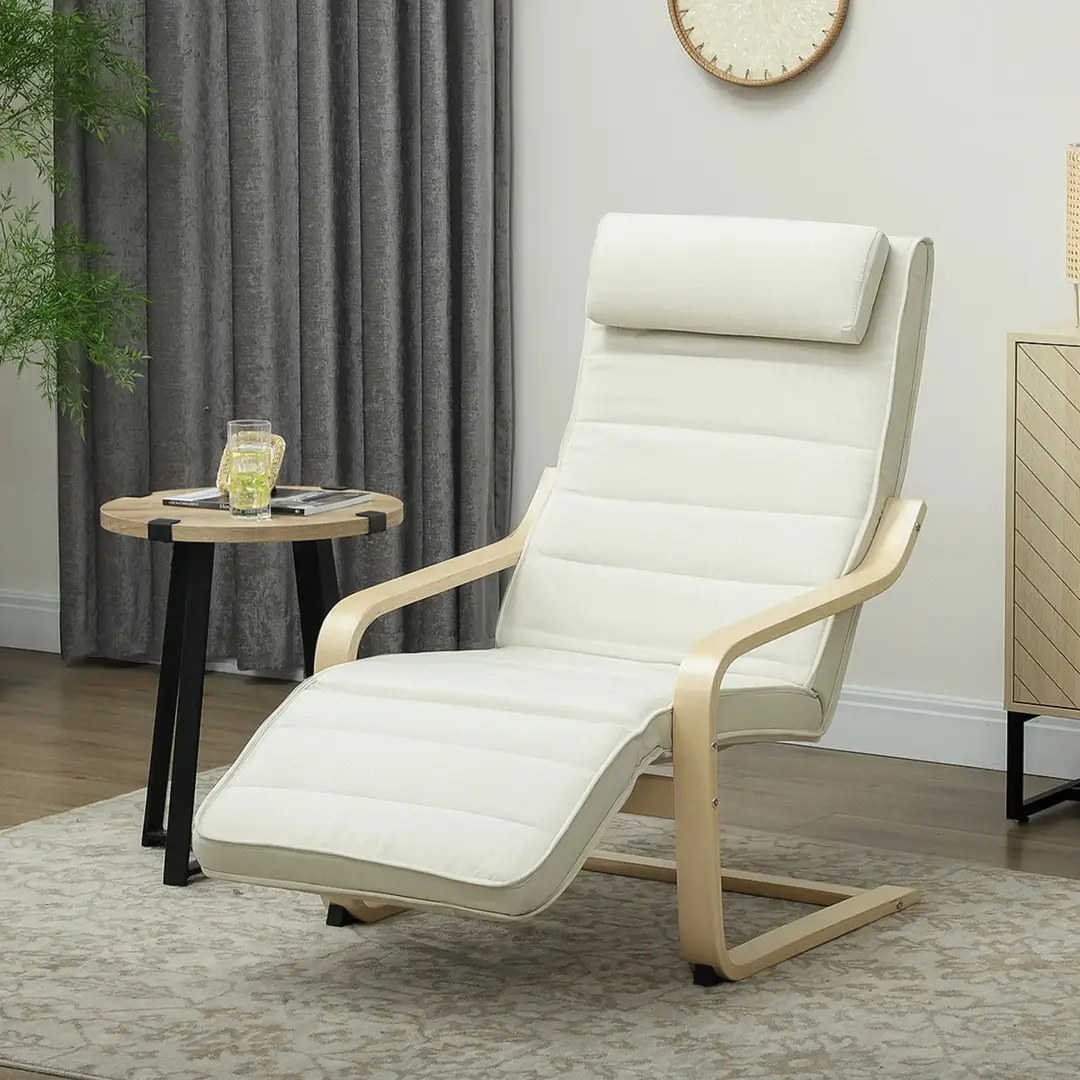 Fotoliu-recliner Homcom 83B-350V90CW (Cream/Natural Wood)